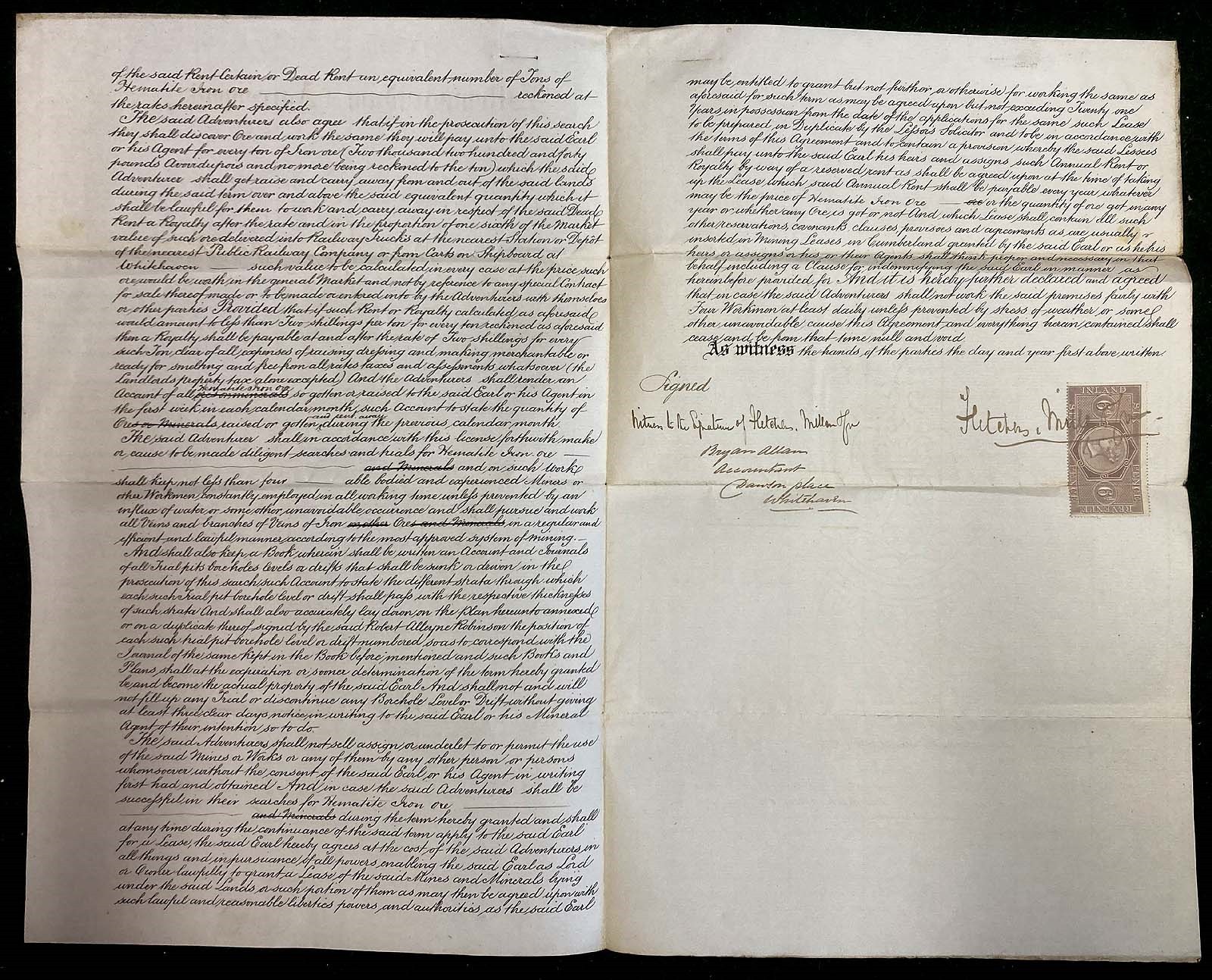 1873 Henry, EARL LONSDALE- ARLECDON Cumberland, Hematite Iron Ore Lease