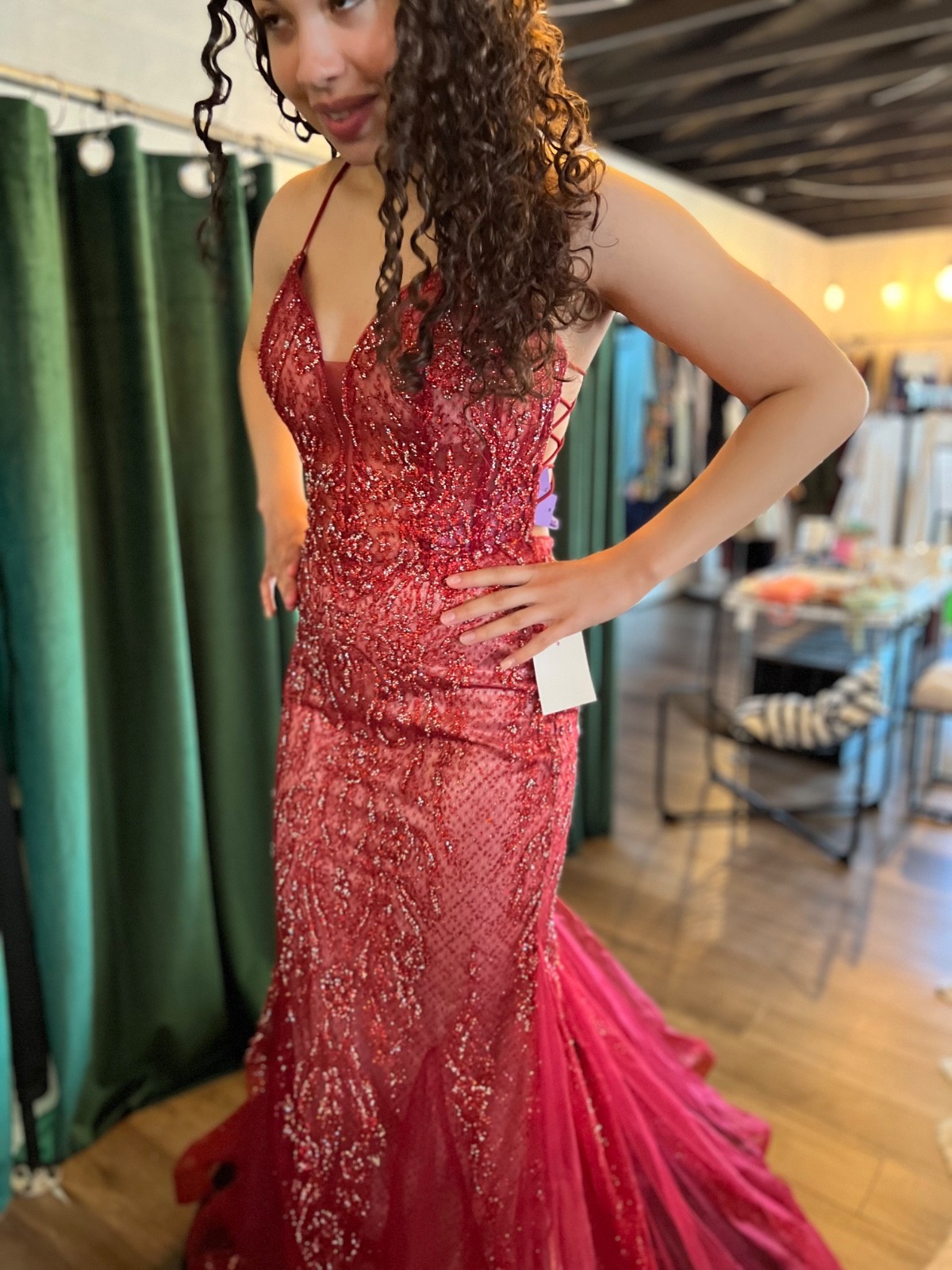 Boutique Red Embellished/sequence gown by Ladivine- Sz 8 - no alterations