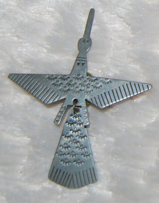 Vintage Southern Plains German Silver Peyote Bird Silver Pin, ca. 1920-1930's