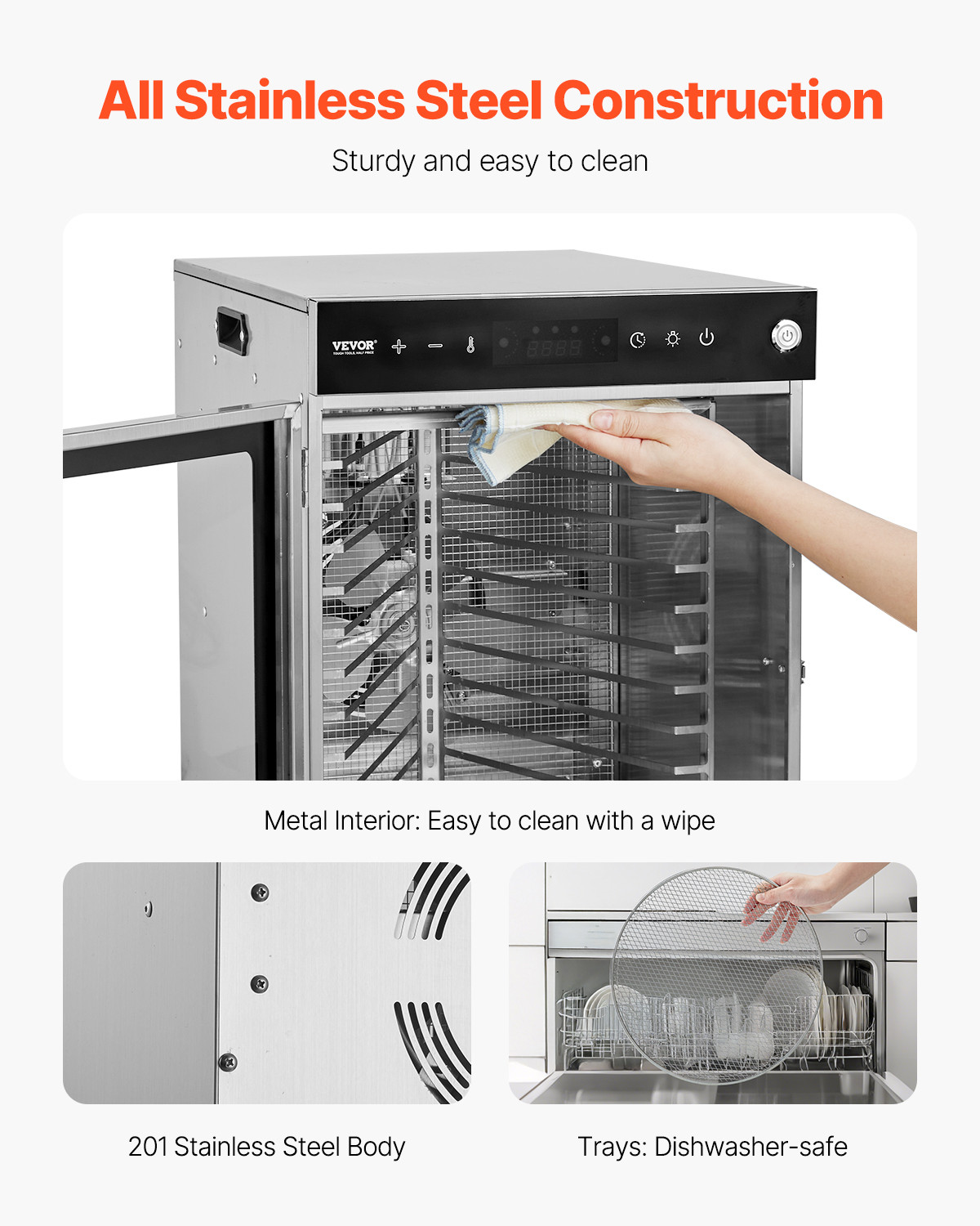 VEVOR 12 Trays Rotary Food Dehydrator Machine Stainless Steel 800W Jerky