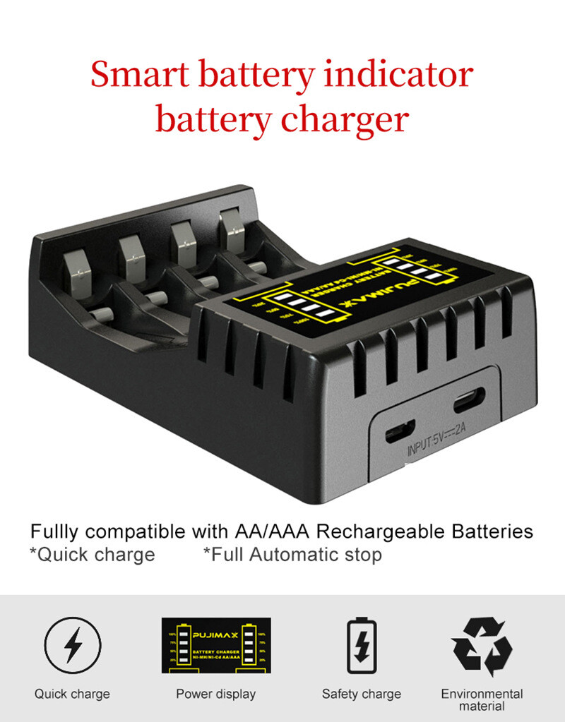 Intelligent Battery Charger 4 Slot For AA AAA NI-CD NI-MH Rechargeable Batteries