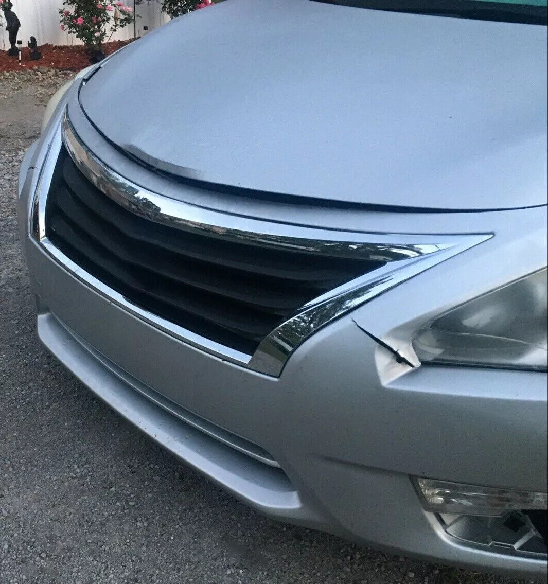 For Nissan Altima 2013 2014 2015 Front Bumper Upper Grille Black w/ Chrome Trim