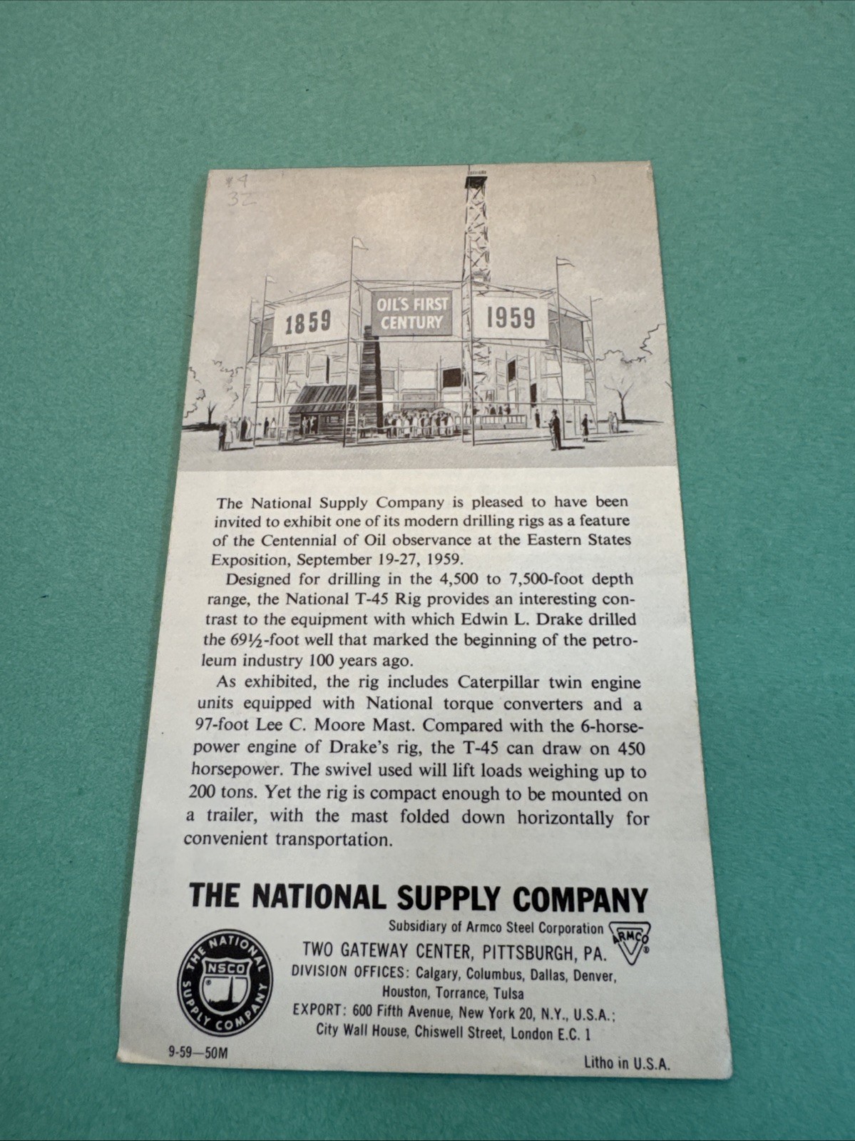 1959 Centennial of Oil Eastern States Expo, Drilling Rig National T-45 Brochure