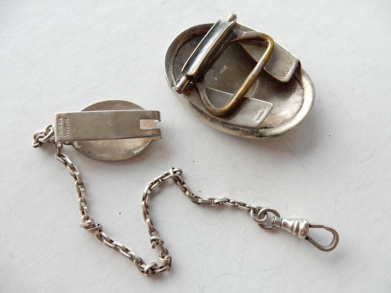 VINTAGE MARSH STERLING SILVER, BELT BUCKLE & WATCH FOB SET, F.G.A.