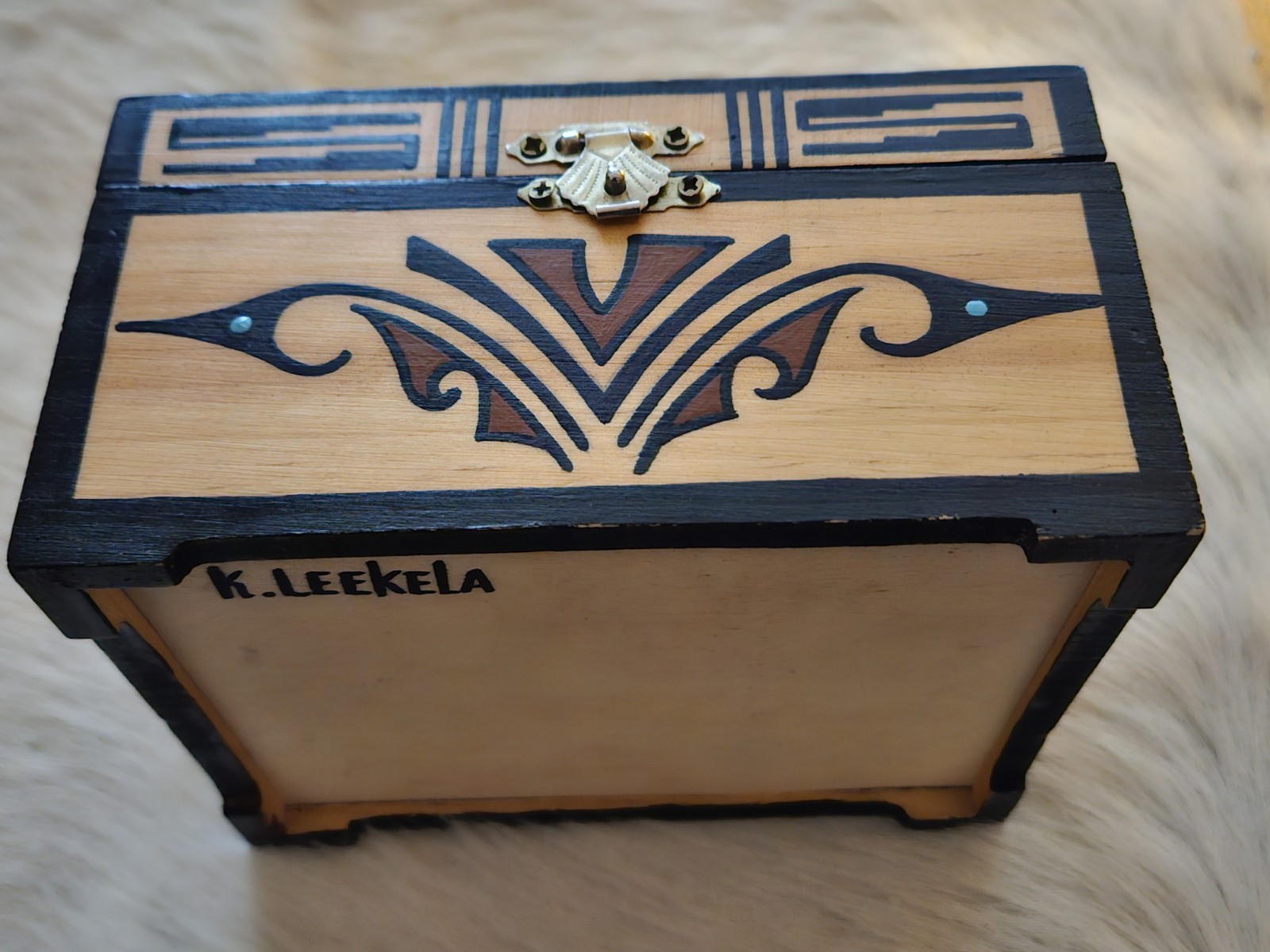 Native American Wood Keepsake Box by K. Leekela, Zuni Pueblo 6x5x3.5