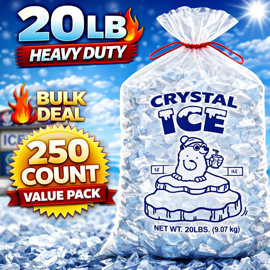 Ice Bags with Drawstring 8lb 10lb 20lb Bulk 100 300 500 250 Count Strong