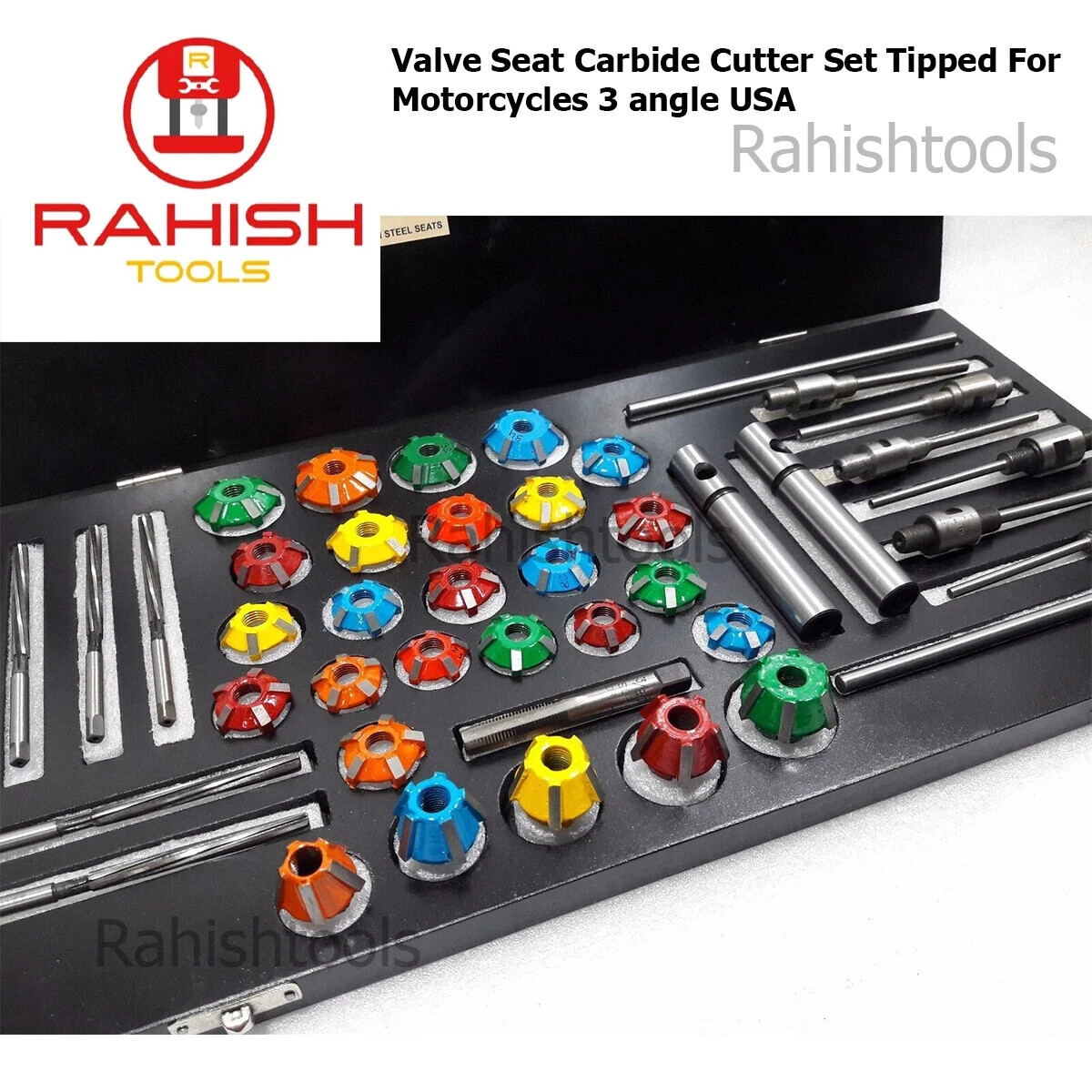 Valve Job Seat Cutter Set Carbide Tipped For Motorcycles 3 Angle RAHISHTOOLS USA