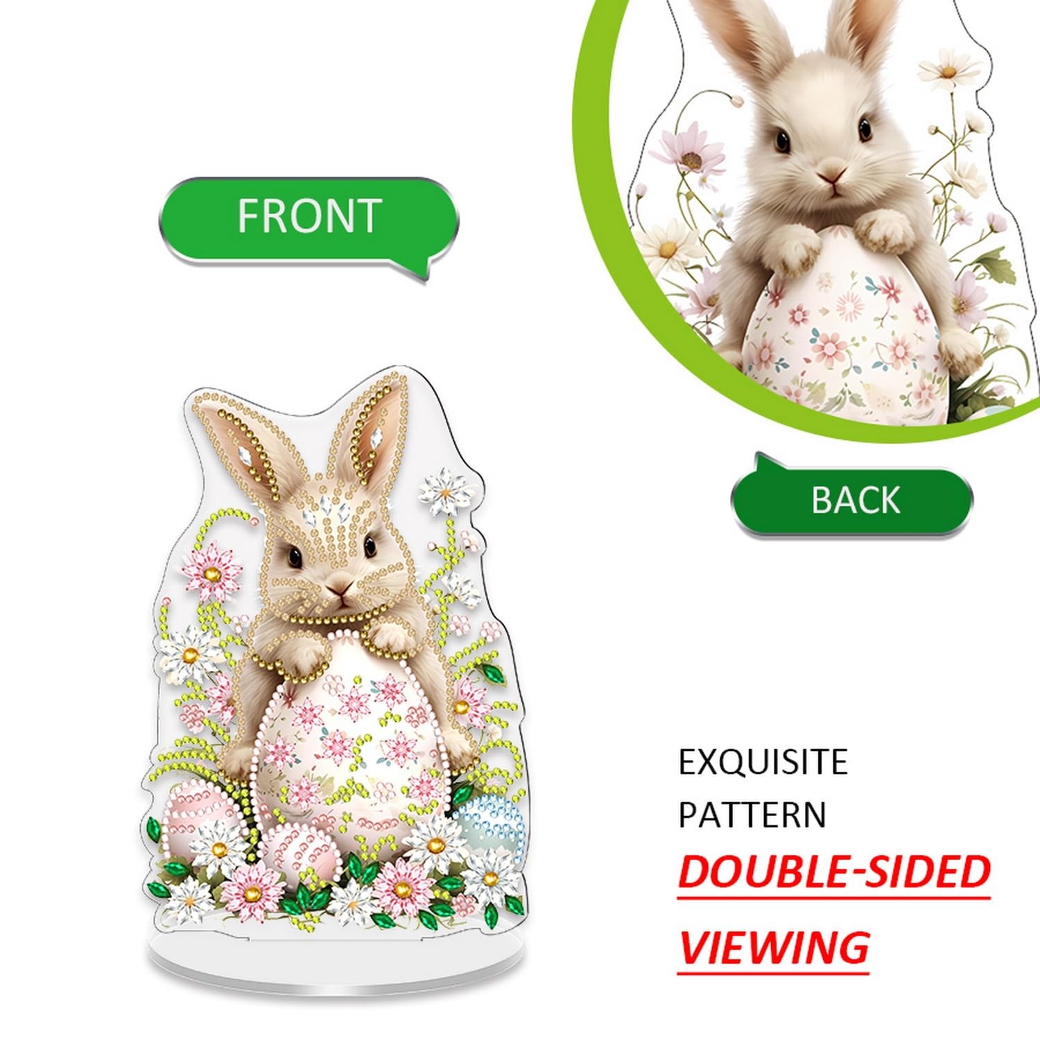 1 Pcs Easter Tabletop Diamond Painting Ornament Cute Bunny Eggs Flower Designs..