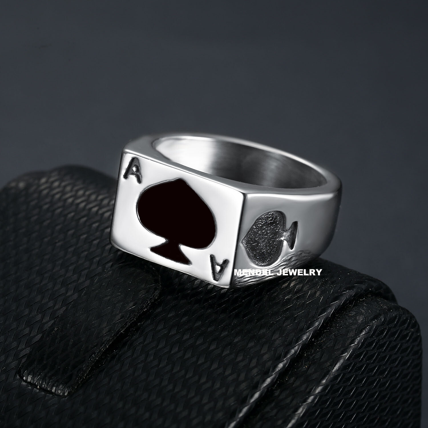 MENDEL Mens Biker Casino Lucky Poker Ring Jewelry Men Stainless Steel Size 7-15