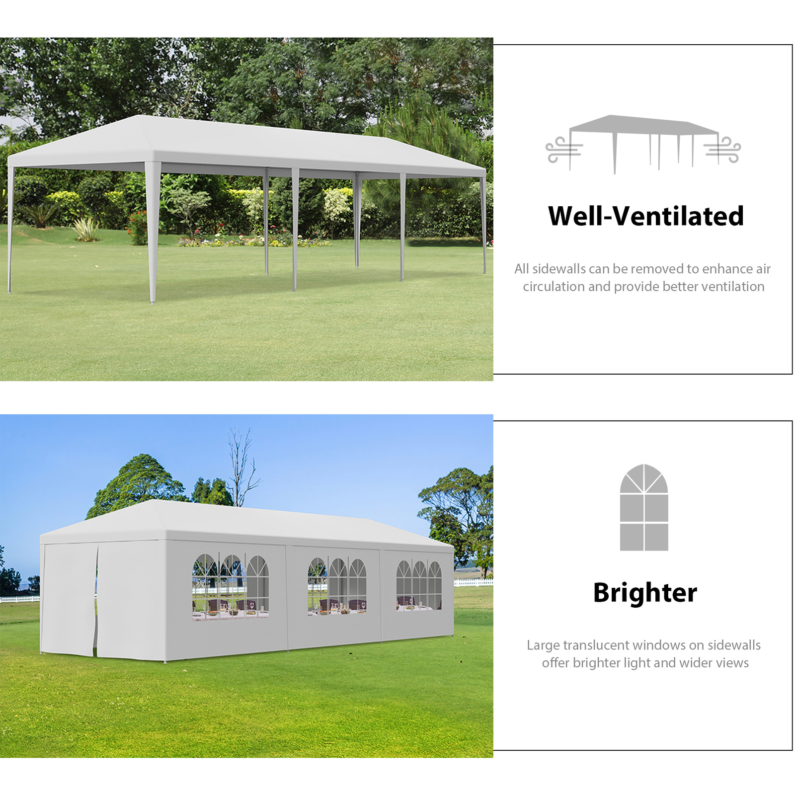 2PCS 10'x30' White Outdoor Gazebo Canopy Wedding Party Tent 8 Removable Walls