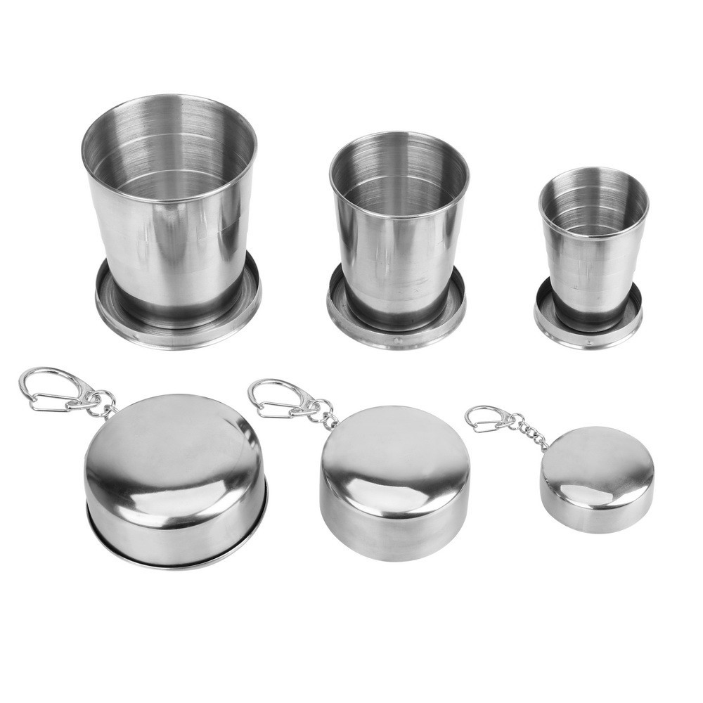 Portable Silver Stainless Steel Folding Cup Retractable Telescopic Collapsible