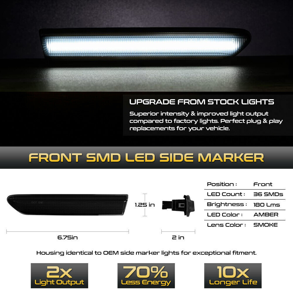 For 2004-08 Acura TL 4PCS Front+Rear White LED Side Marker Lights Lamps Smoked