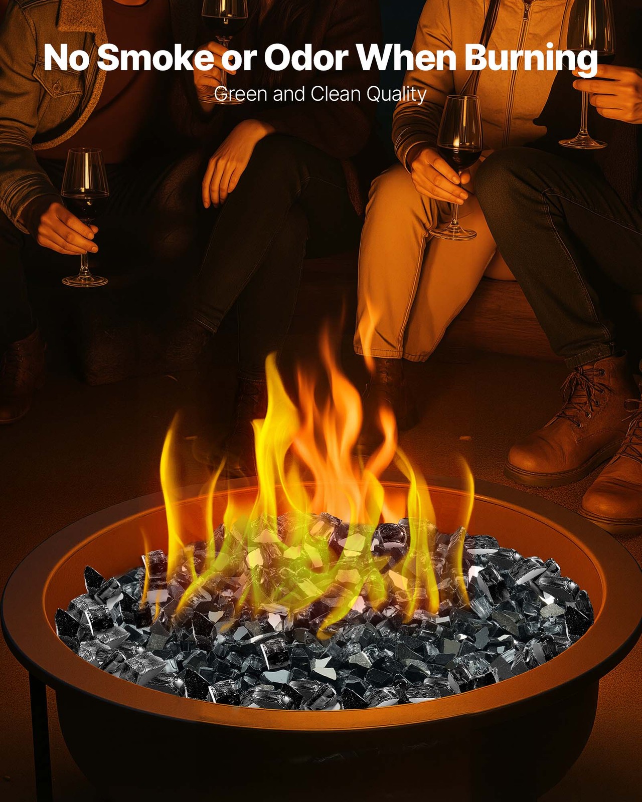 VEVOR 10 LBS Fire Glass 1/2-Inch Fireplace Glass Rocks for Fire Pit Table Black