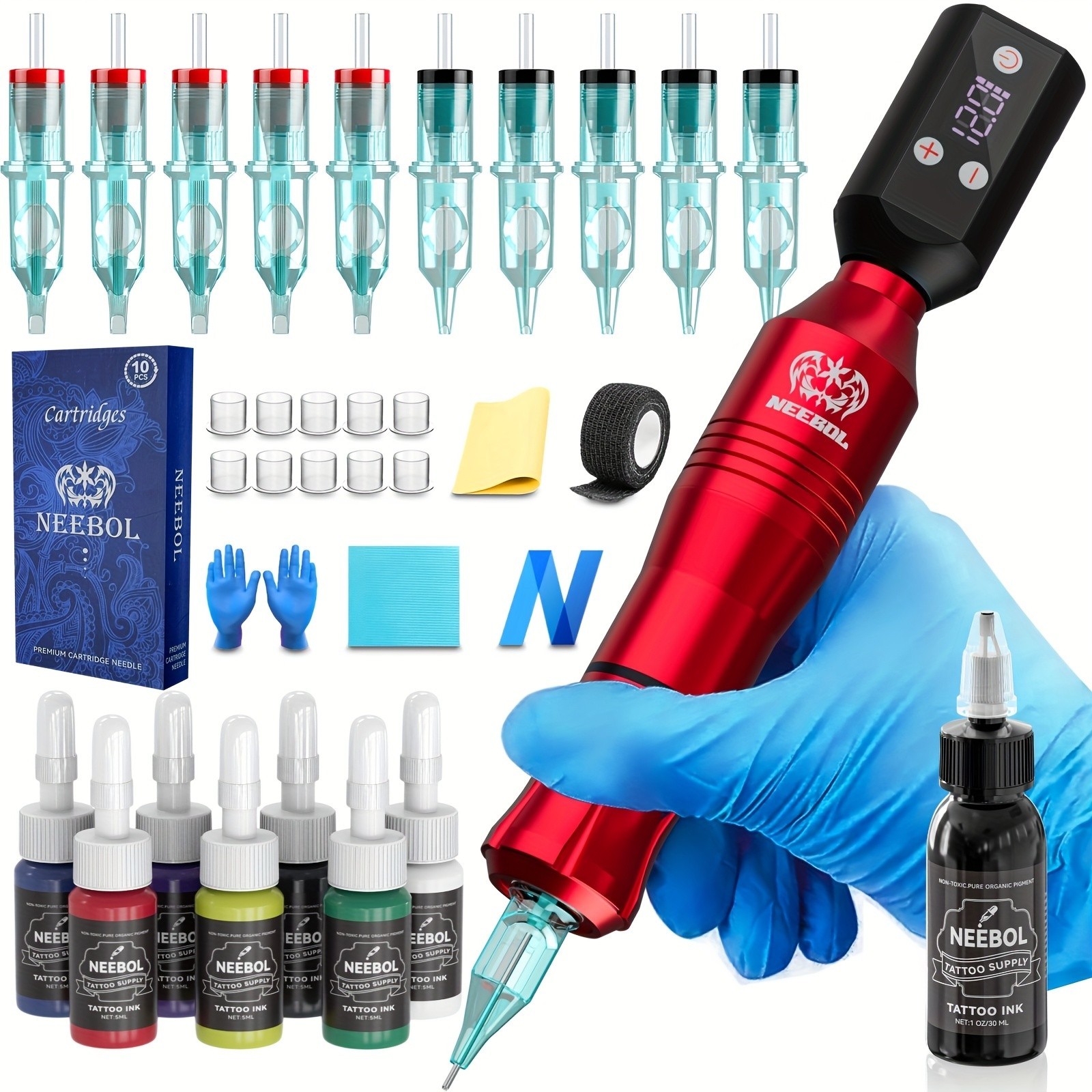 Wireless Tattoo Kit Complete for Beginners Pen Machine with Power Supply Needles