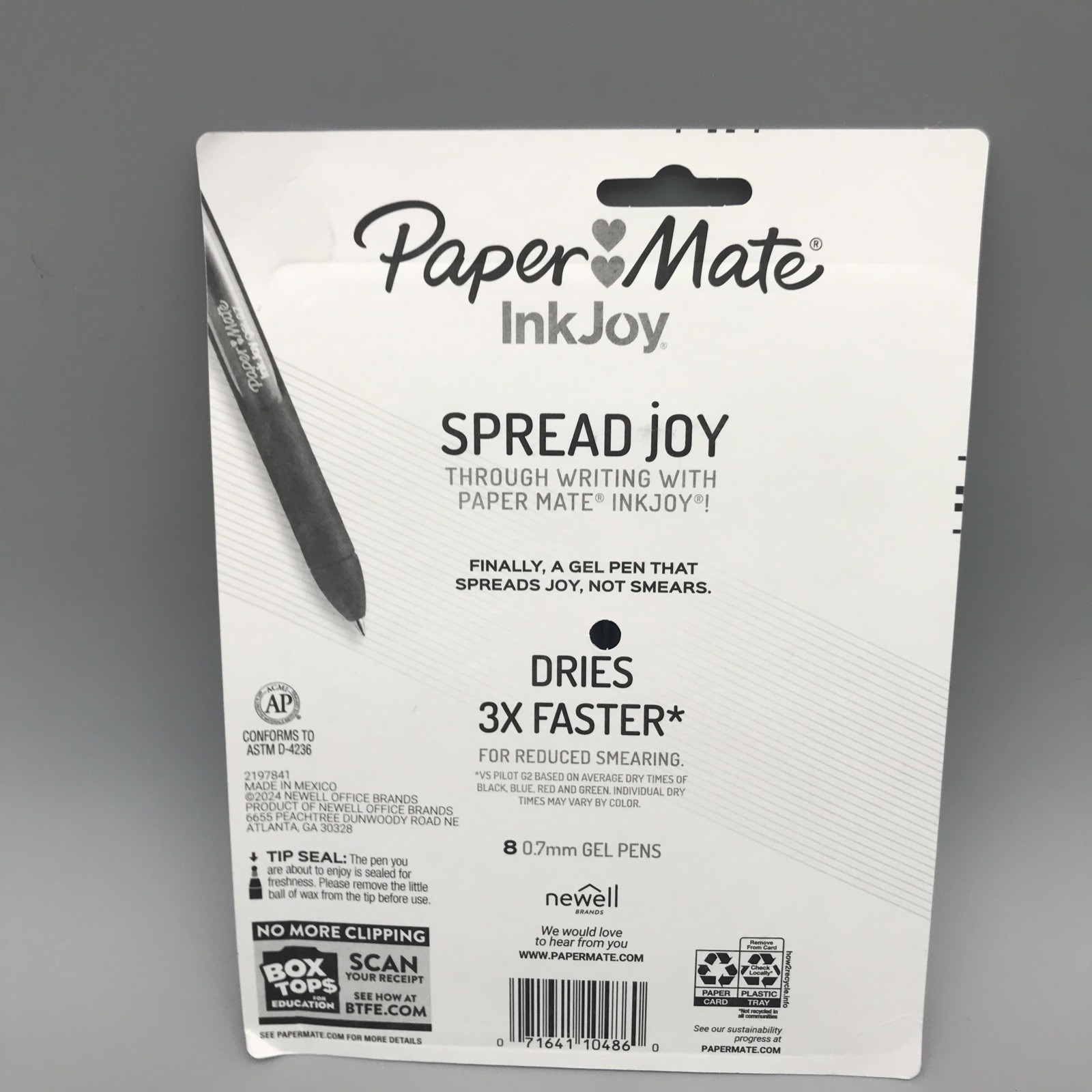 8 Pack Paper Mate InkJoy GEL, BLACK INK, 0.7 mm Medium Point Gel Pens New