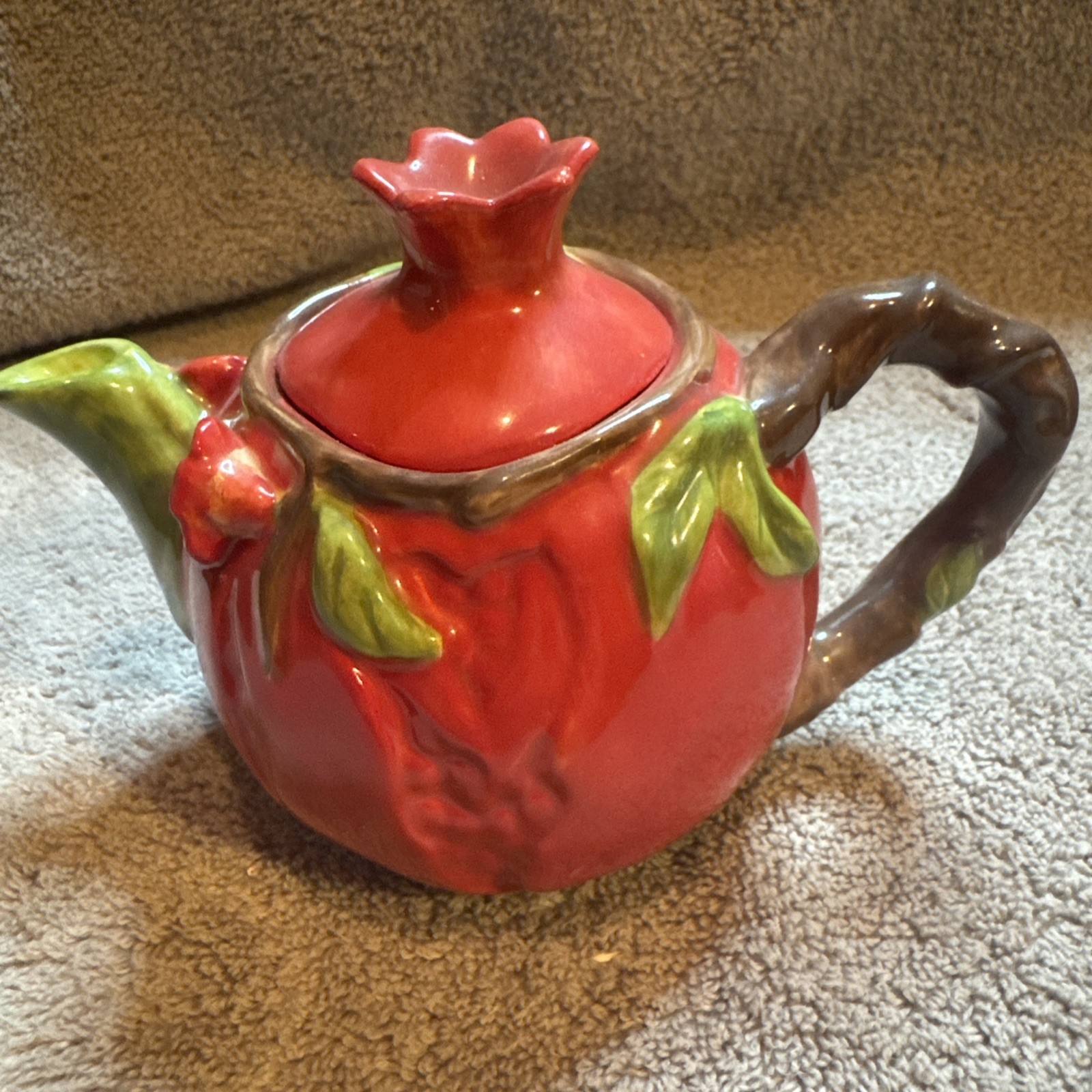 Vtg Lot 6 Ceramic Fruit Teapots: Pear P/apple Peach Pomegranate Watermelon Grape