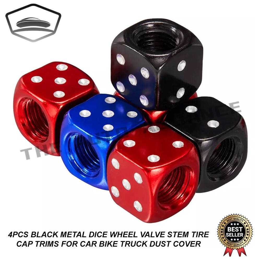 4PCS Metal Dice Wheel Valve Stem Tire Cap Trims For Car Bike Truck Dust Cover