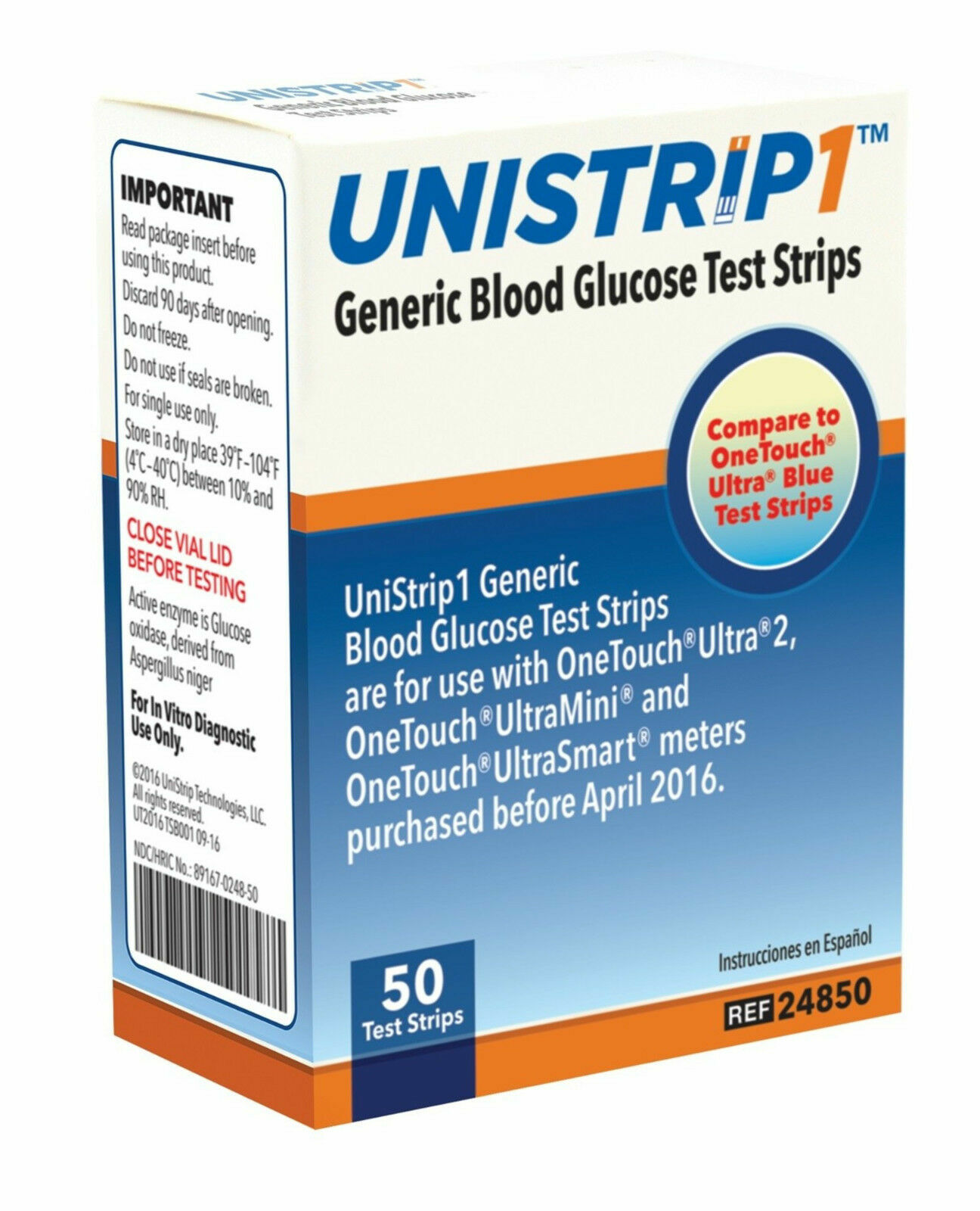 UniStrip 50 Test Strips for Use with Onetouch® Ultra® Meters FREE Ship exp 12/24