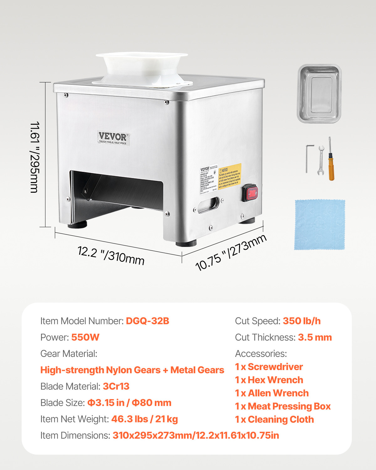 Commercial Electric Meat Cutting Machine 350lb/H Meat Cutter Slicer 3.5mm Blade
