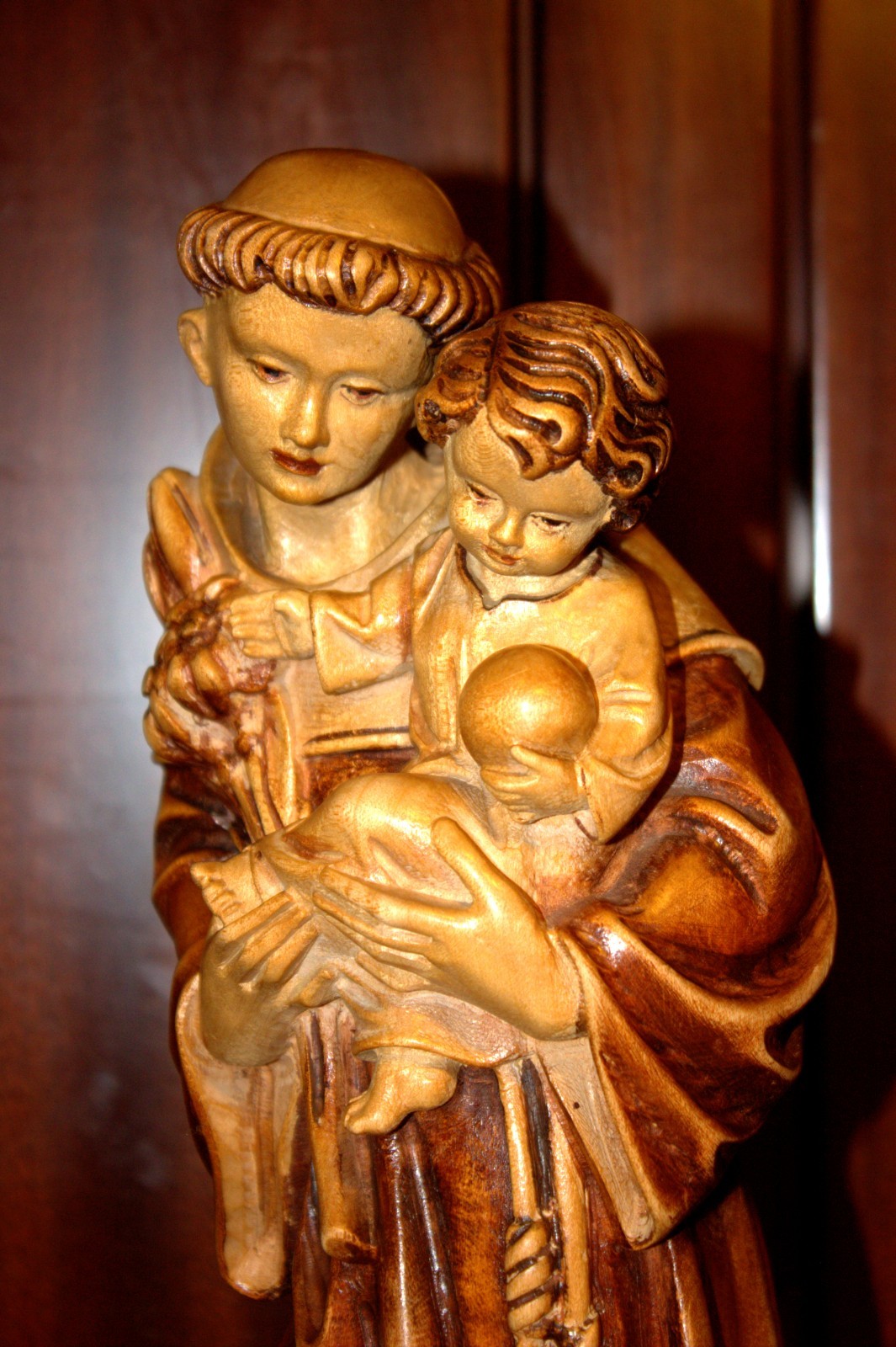 14" HAND CARVED WOOD CATHOLIC PATRON SAINT ANTHONY JESUS STATUE FIGURE SCULPTURE