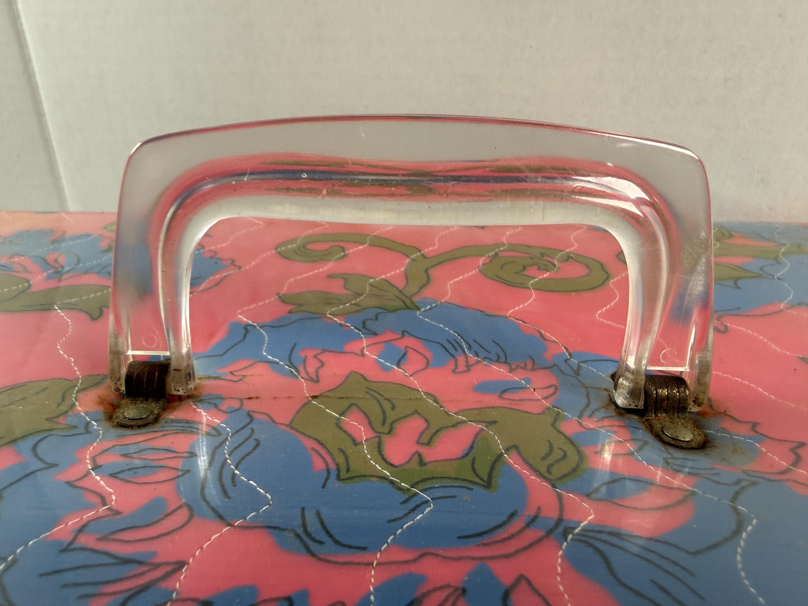 Vintage Sewing Box Kit Pink Floral Portable Sewing Case Box Organizer 60's