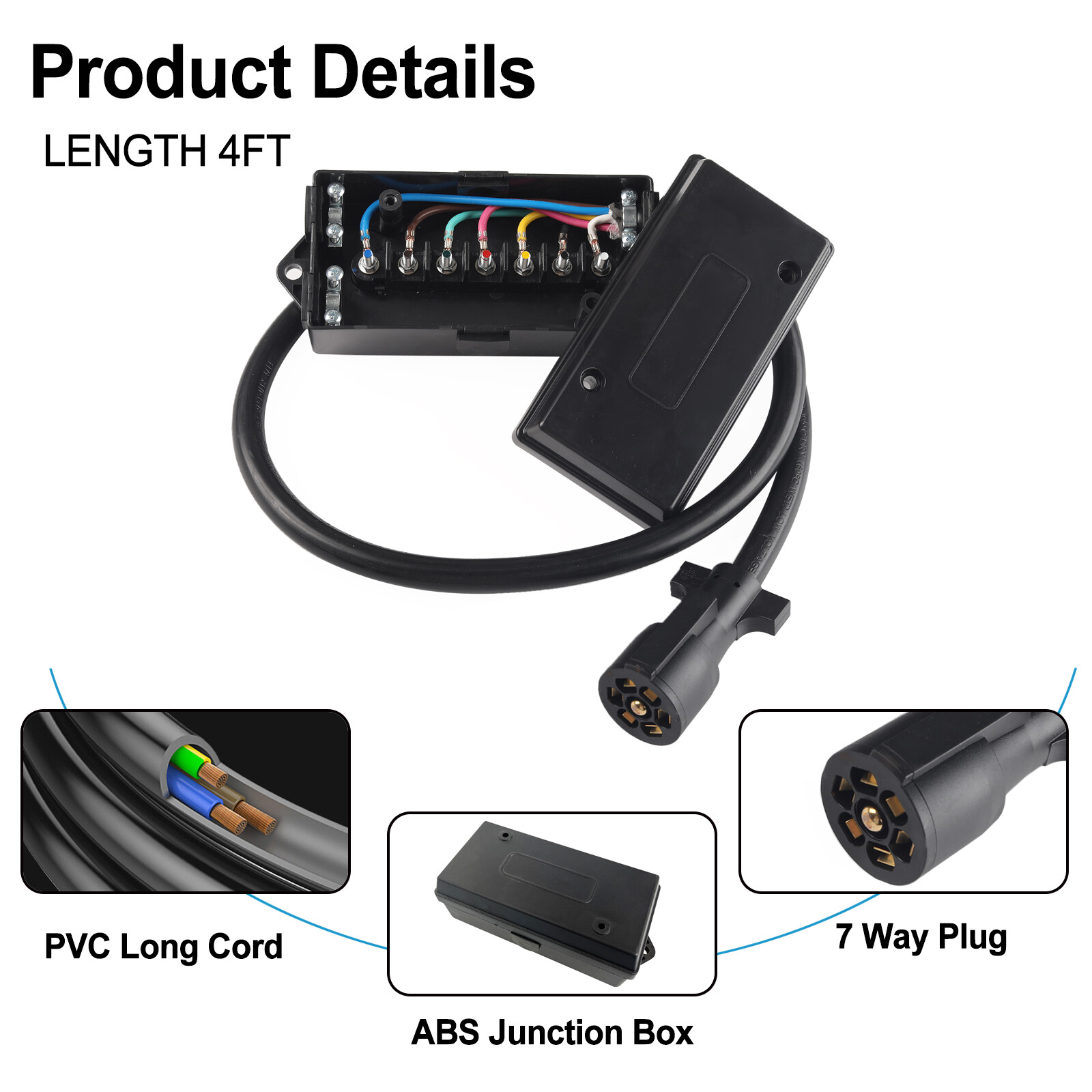 7-Way Trailer Plug Weatherproof Trailer Wiring Harness 7Pin Trailer Connector/