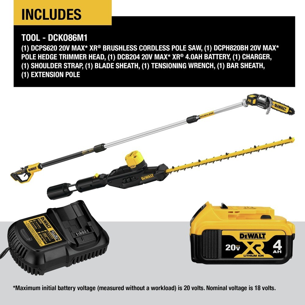 DeWalt DCKO86M1R 20V MAX Pole Saw/Pole Hedge Trimmer 4 Ah Certified Refurbished