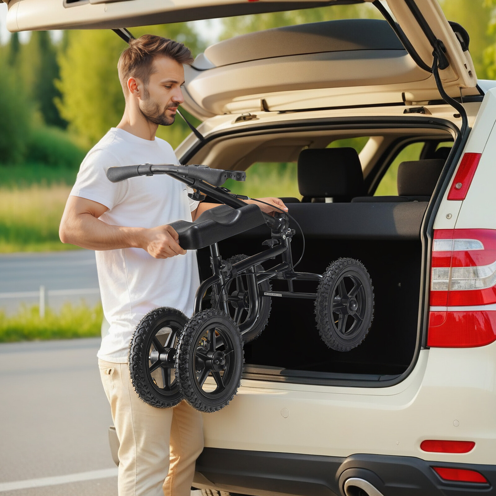 VEVOR Knee Scooter Carbon Steel Folding Knee Walker Recovery Scooter 350LB Loads