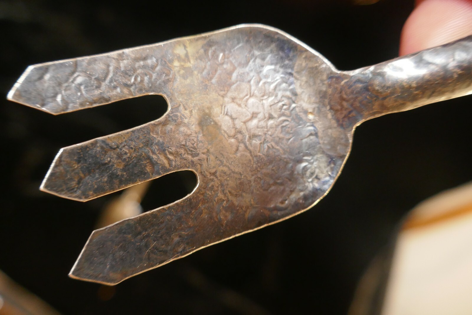 Rare Antique (Tlingit) Native Hand Carved silver Salad Set c:1900 Trade item