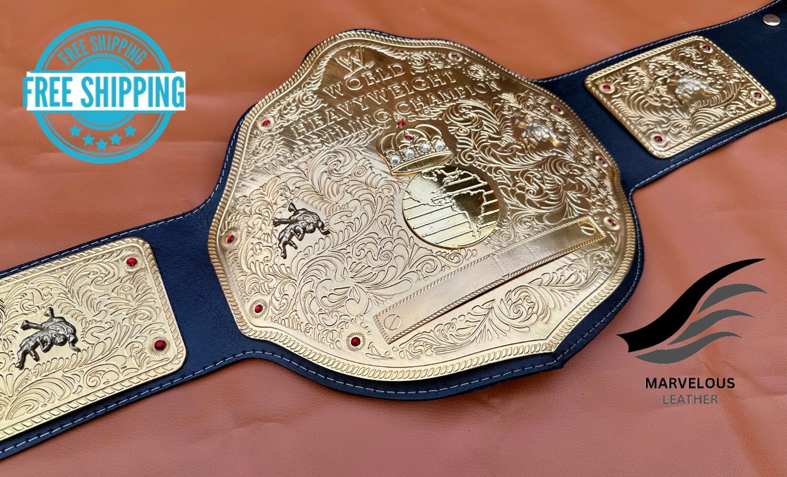 Big Gold World Heavyweight Championship Wrestling Belt Replica 2mm Brass Adult