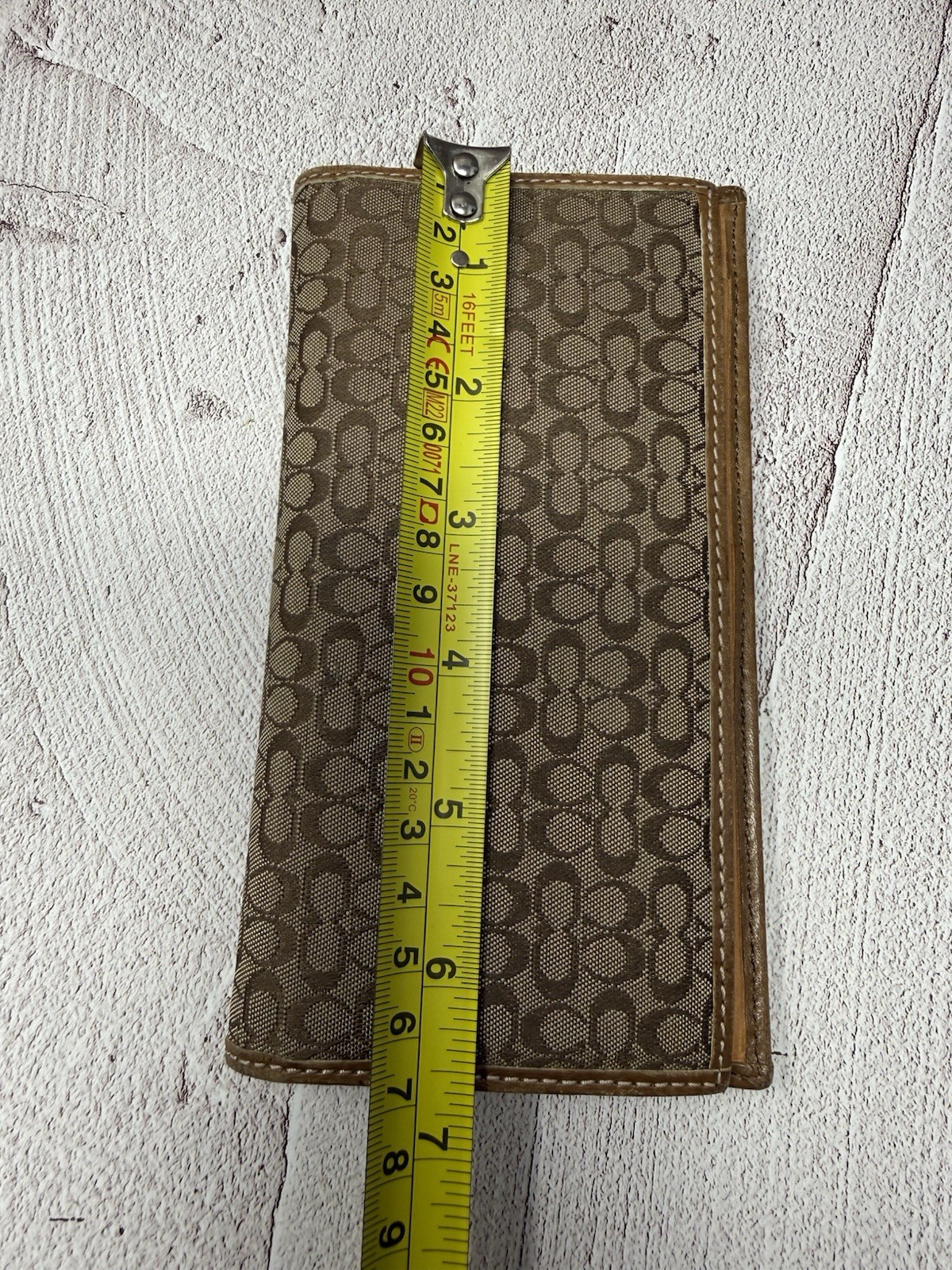 Coach Passport Holder Mini C Signature Logo Print ID Travel Card Case Brown