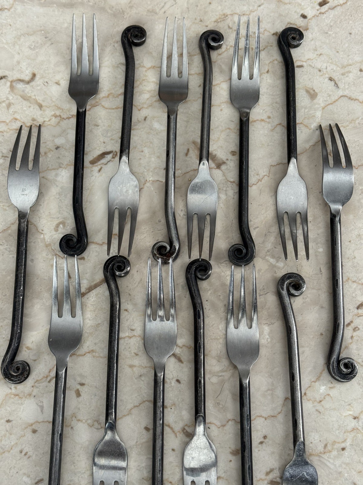 Set of 14 forks POTTERY BARN FIDDLEHEAD Black Iron Stainless Steel Flatware