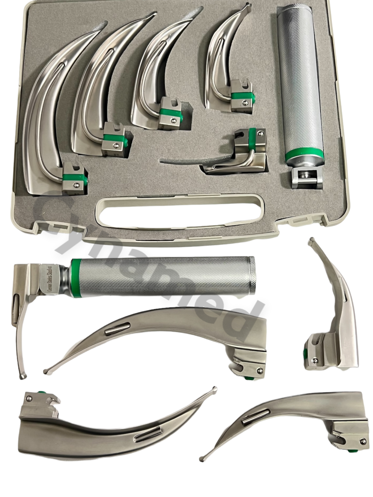 NEW Orignal FIBER OPTIC Laryngoscope Mac Set of 6 BLADE &HANDLES EMT Anesthes