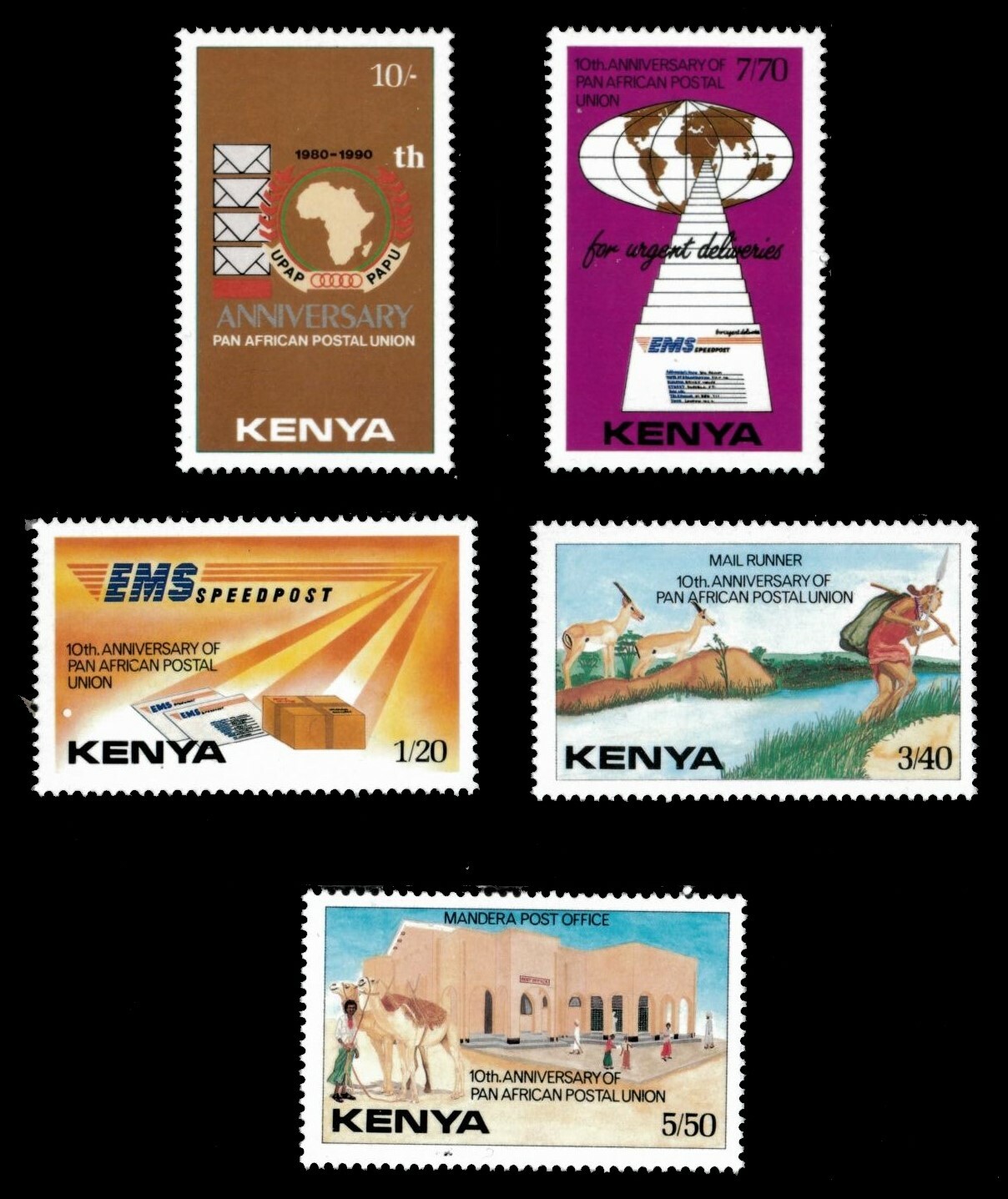 Kenya 1990 - Pan-African Postal Union, 10 Years - Set of 5v - Scott 510-14 - MNH