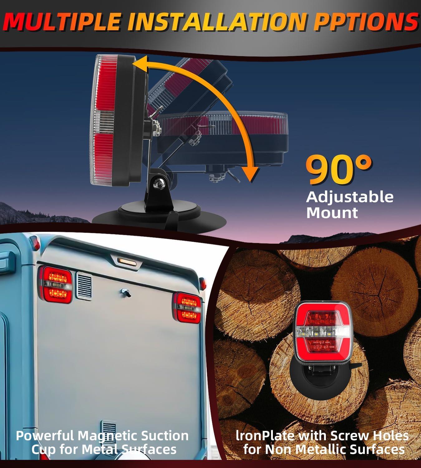 Upgraded Wireless Trailer Lights Magnetic, Rechargeable Tow Light Kit with Adjus