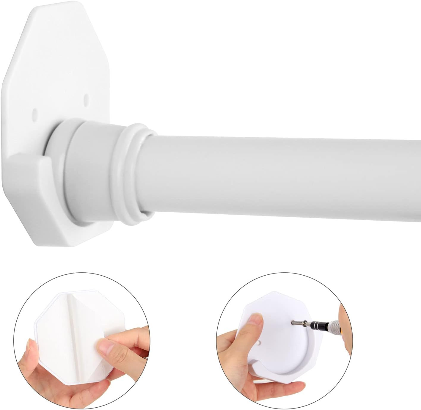 Shower Rod Holders Adhesive Tension Curtain Brackets Stick on Pole End Caps Scre