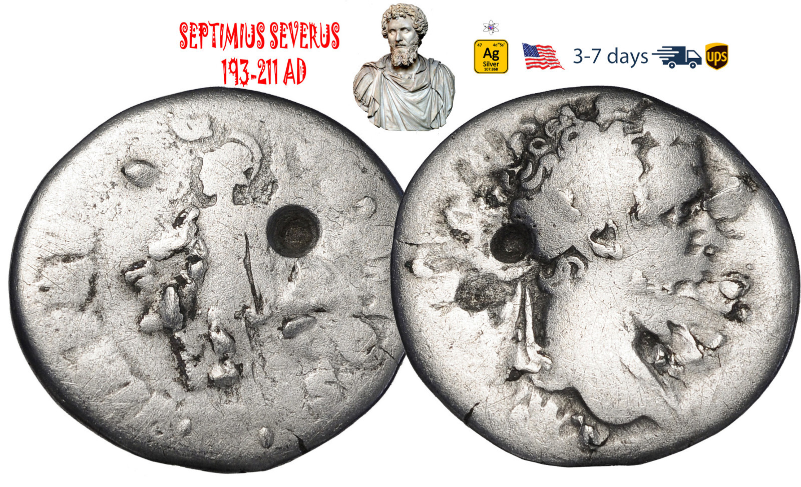 Ancient Roman Empire Coin Silver Denarius Septimius Severus 193 - 211 AD #32423