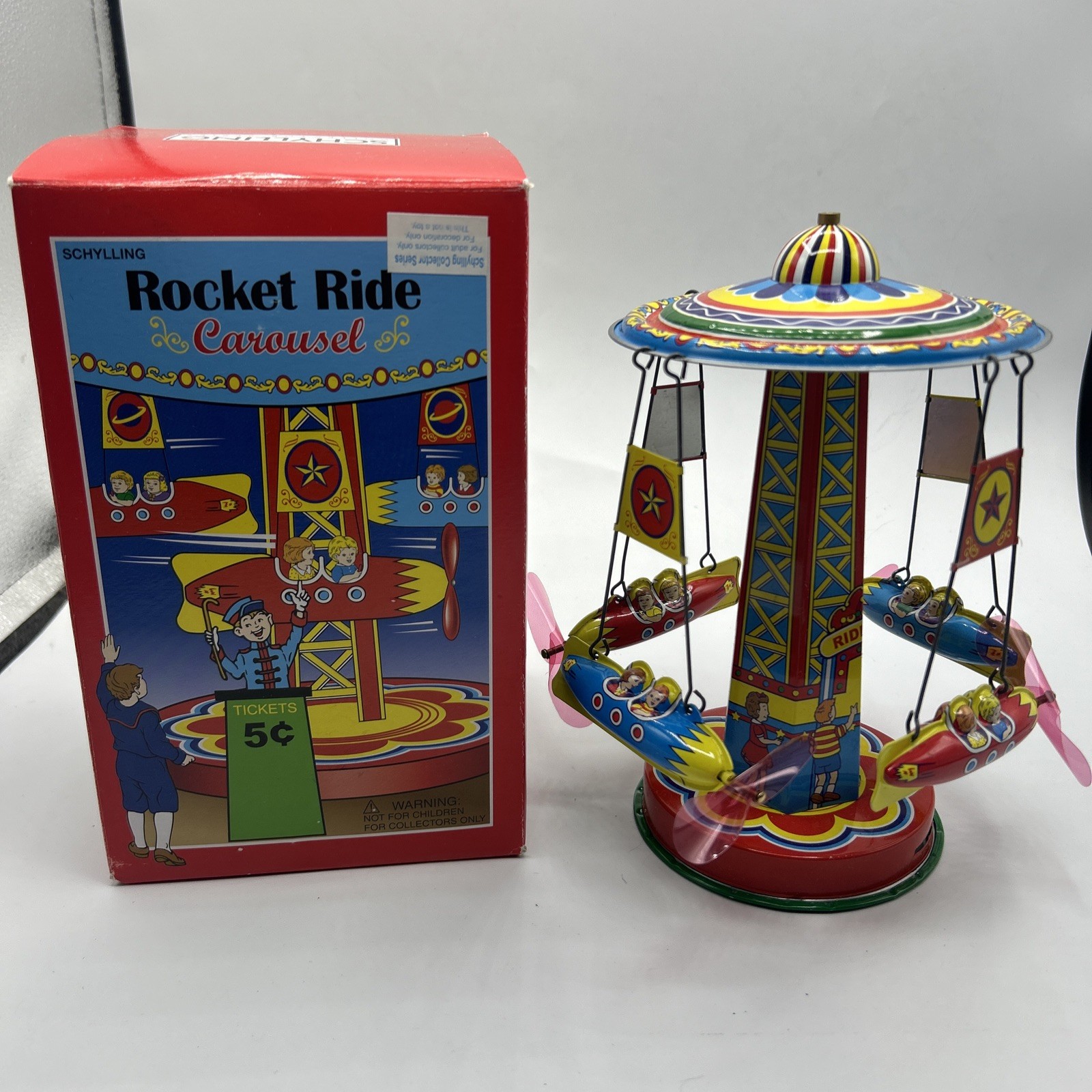 Rocket Ride Carousel • SCHYLLING Collector Series 2000 Vintage Tin Toy • w/ Box!