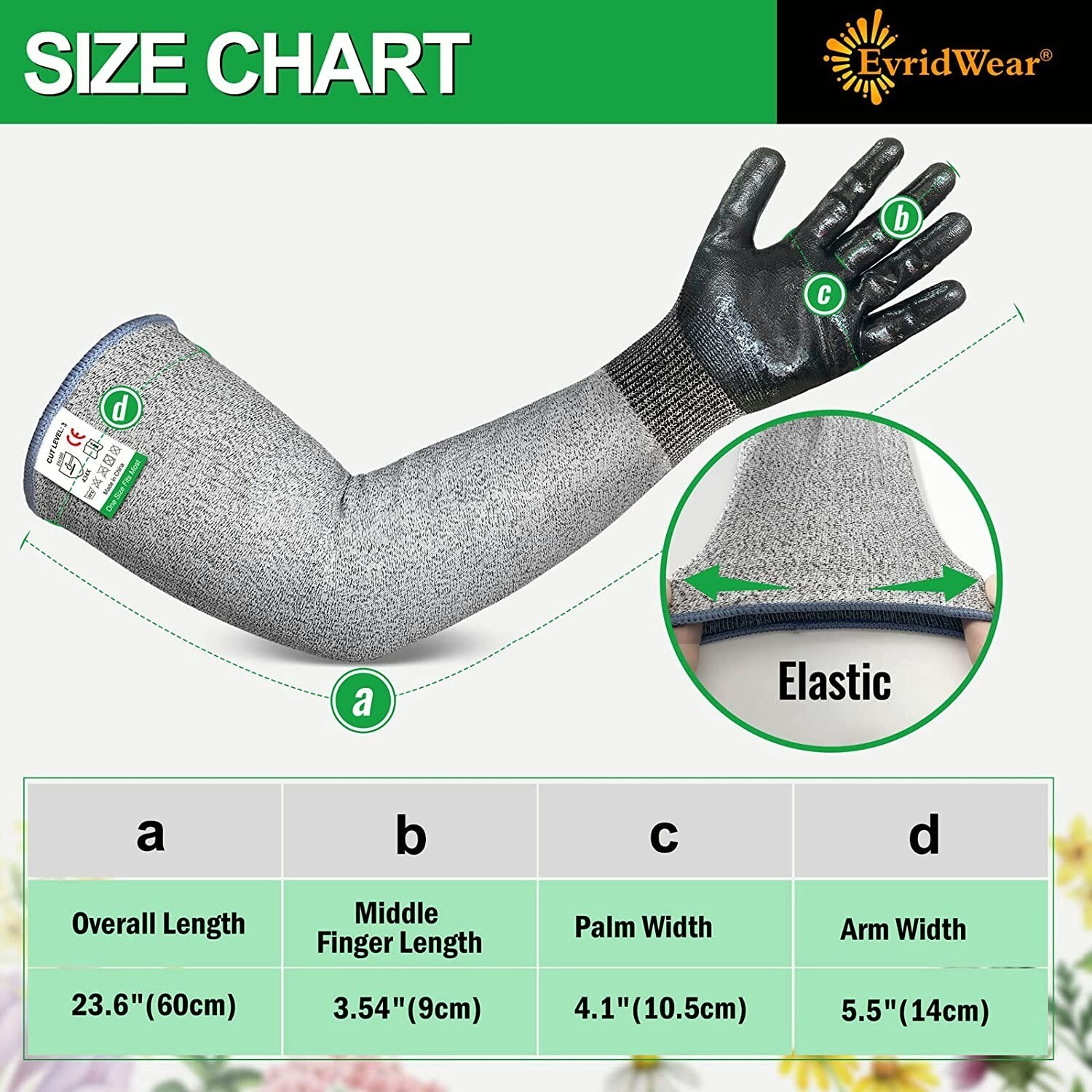 EvridWear Long Gardening Gloves Cut Resistant Sleeves with Nitrile Coated Palm