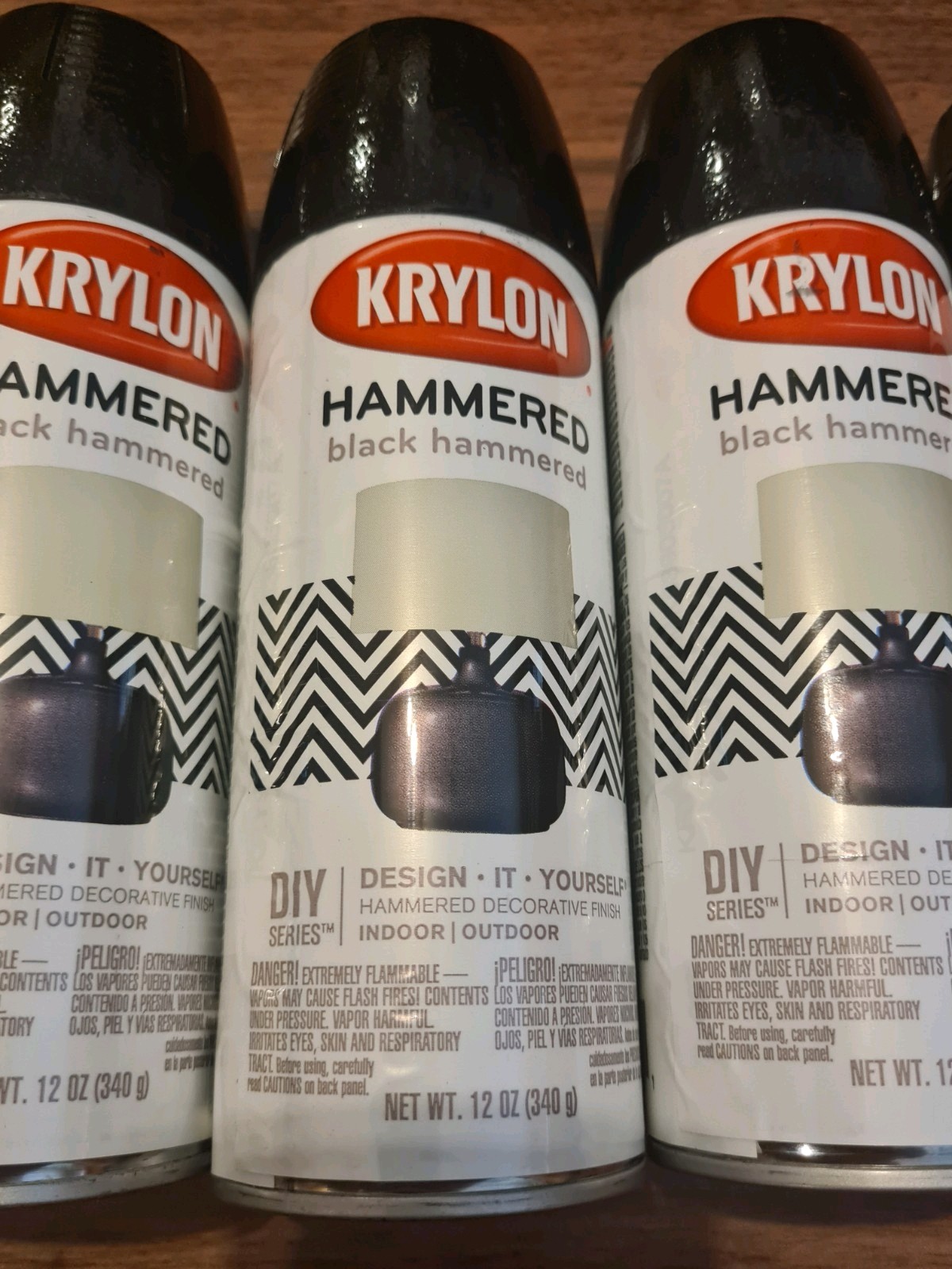 Lot Of 6 Krylon Hammered Black Spray Paint Indoor Outdoor 12 Oz Each DIY