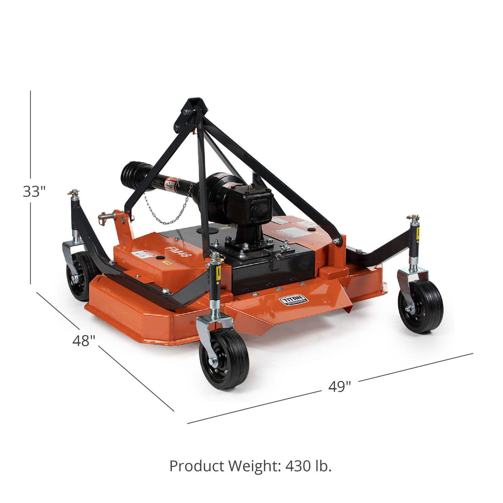 Titan Attachments 3 Point PTO Finish Mower, 48" Cutting Width, Category 1 Hitch