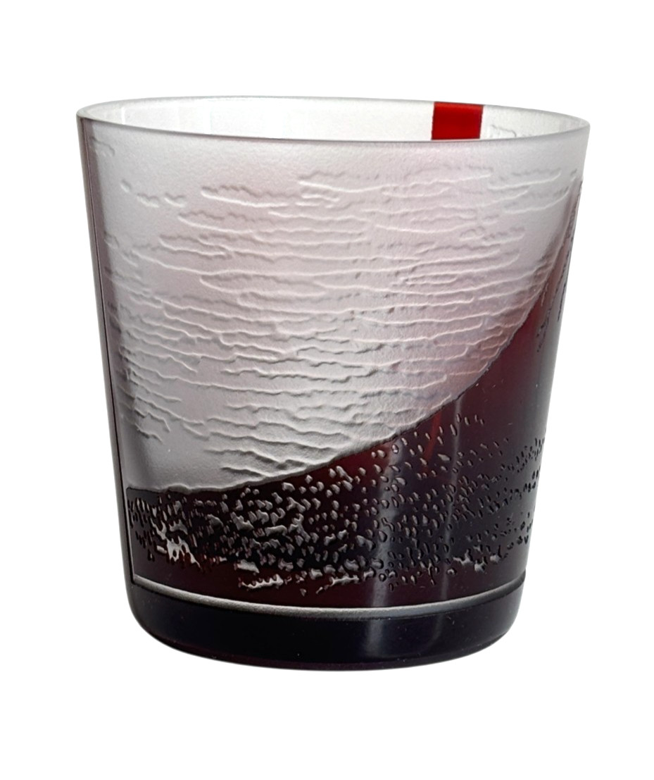 Edo Kiriko Taburo Cut Glass Sake Whiskey Glasses Mt. Fuji, Wave Mini Rock Glass