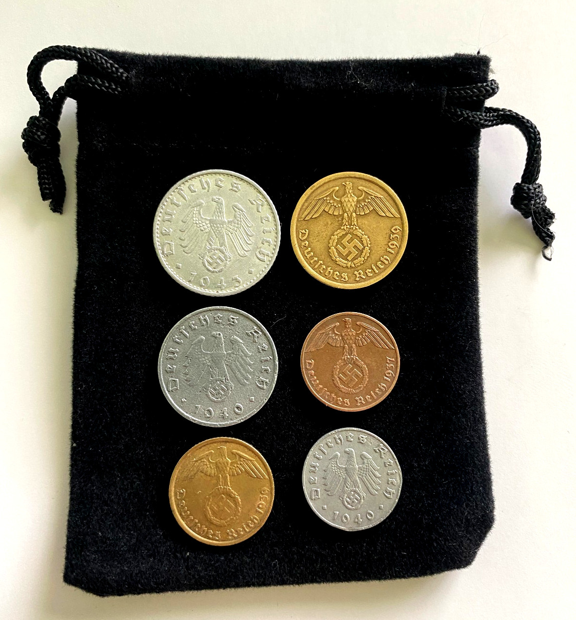 Germany WWII Era Third Reich Nazi Reichspfennig Coin Set Authentic Wartime Coins