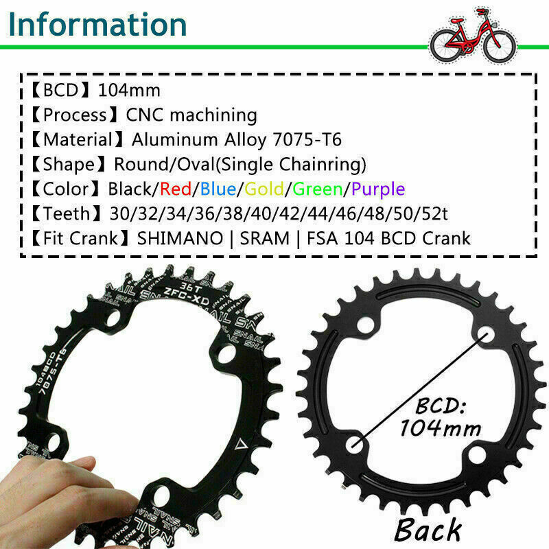 SNAIL 104BCD Narrow Wide 30-52T MTB Bike Single Chainring fit SHIMANO/FSA Crank