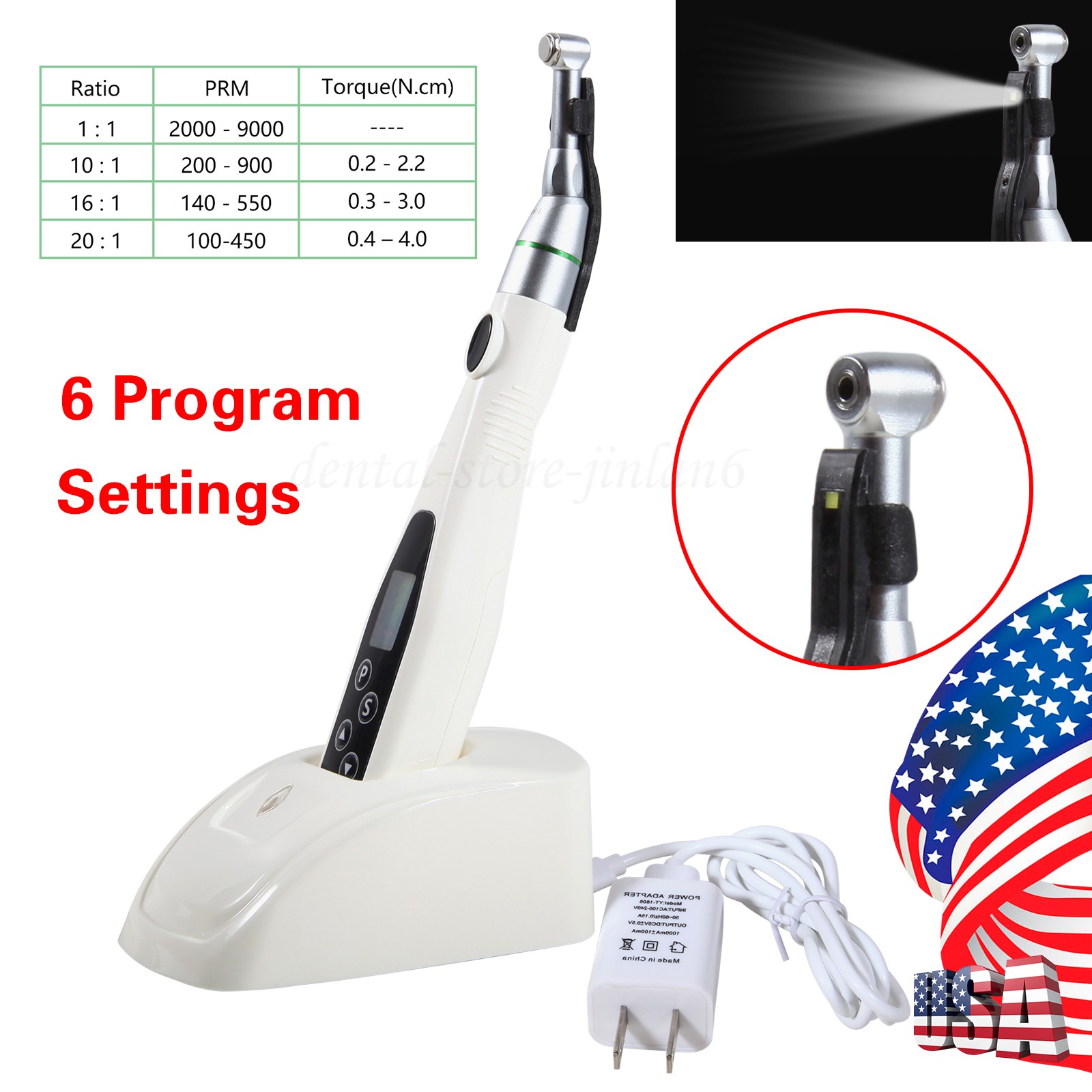 Dental Cordless LED Endo Motor 16:1 Contra Angle/Apex Locator Root Canal Finder