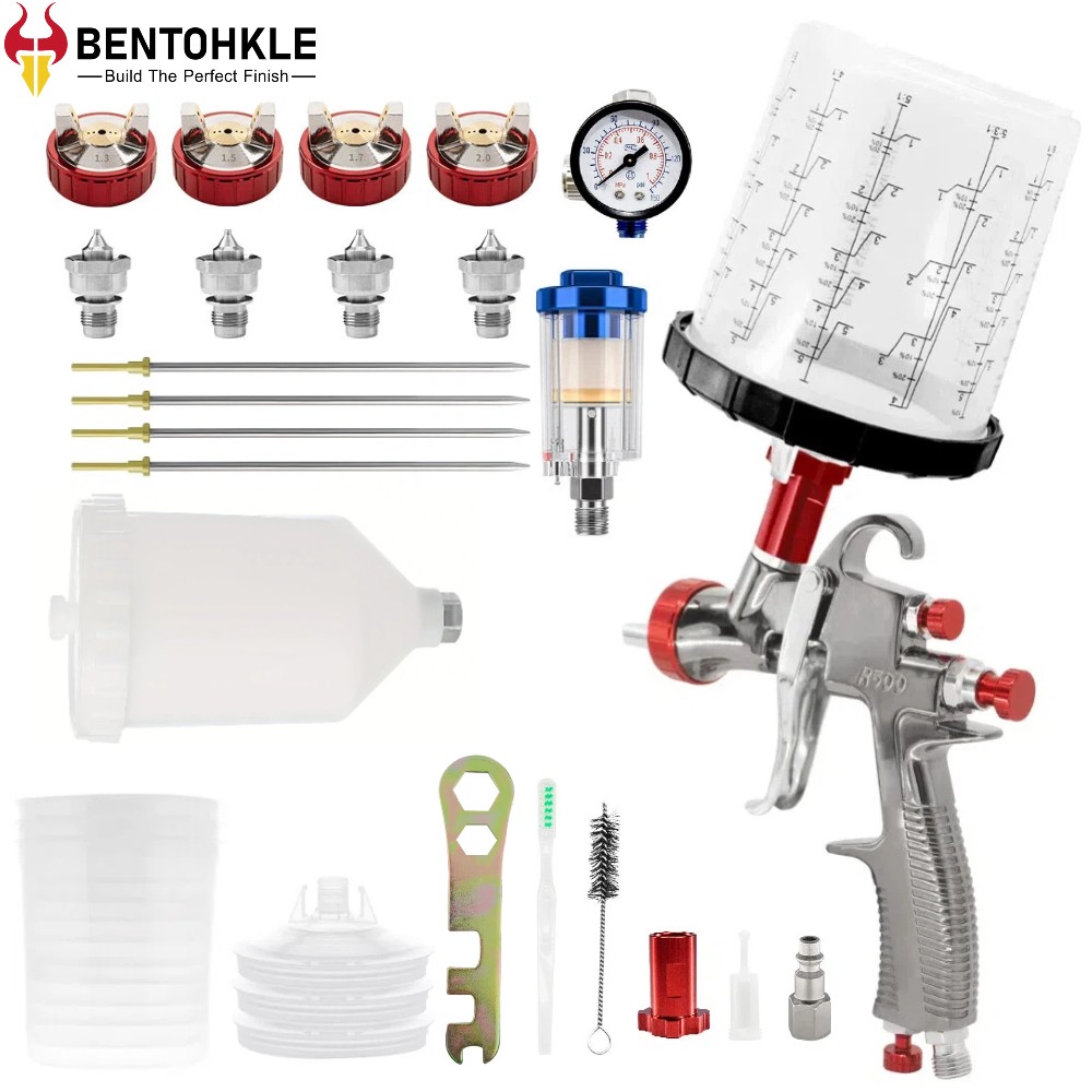 R500 LVLP Air Spray Gun, 1.3/1.5/1.7/2.0mm Nozzles for Car Furniture House