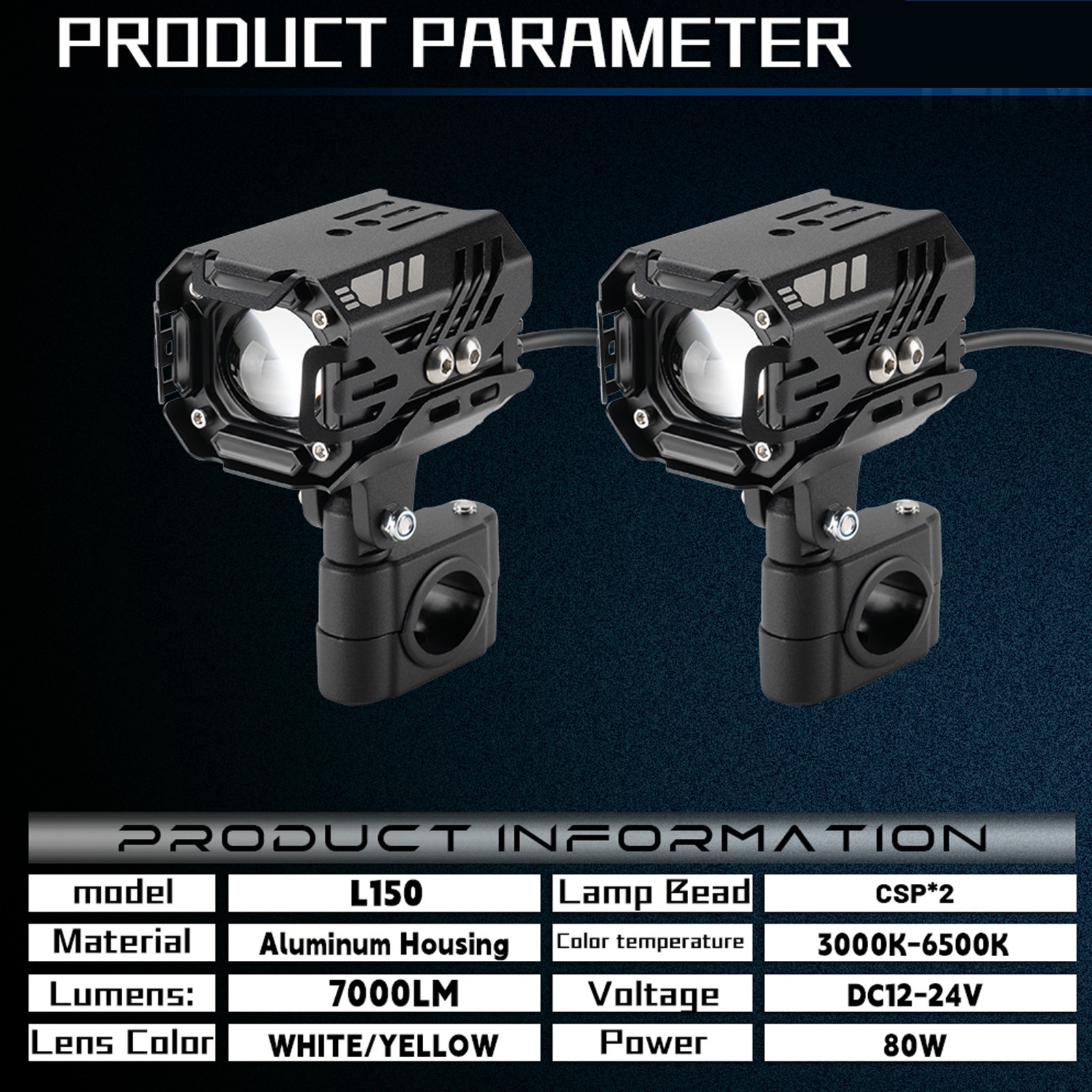 Motorcycle Headlight Driving Fog Lamp 2x LED Spot Light Auxiliary White+Yellow