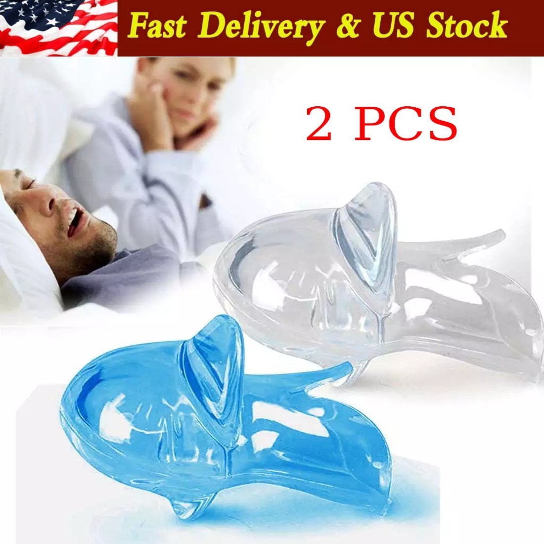 2XAnti Snoring Sleep Aid Device Silicone Tongue Mouthpiece Snore Stopper w/Case~