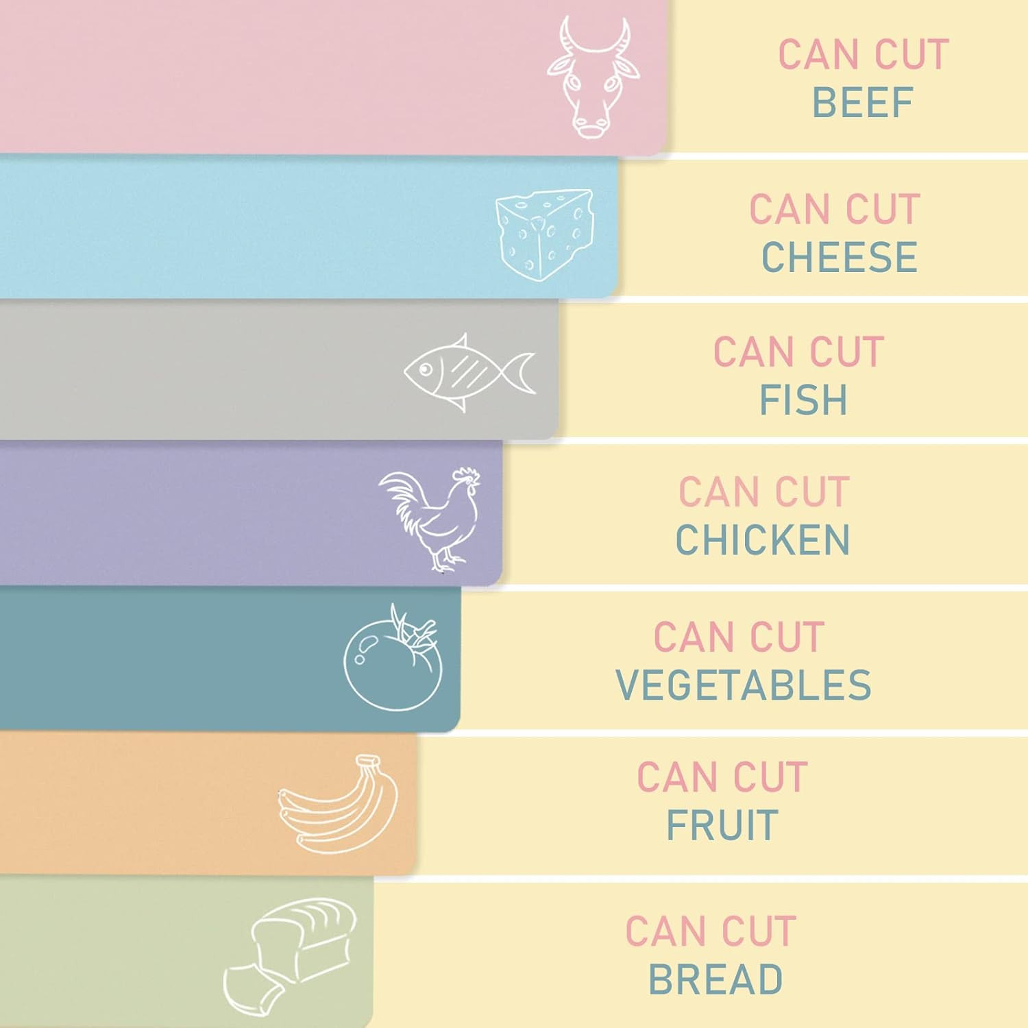 7 Pieces Plastic Flexible Cutting Boards for Kitchen, Non Slip Cutting Mats with