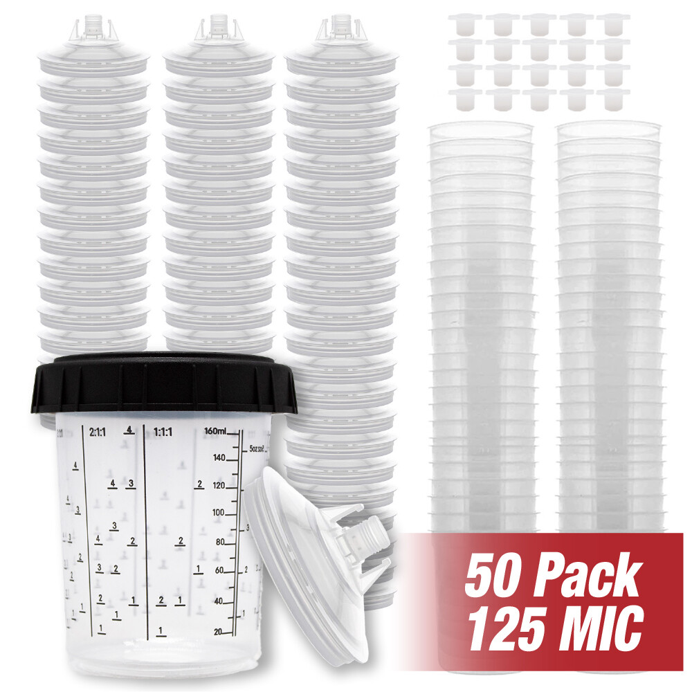 PPS CUPS Disposable Paint Spray Gun Cup Liners and Lid System (125 Mic) 50pack